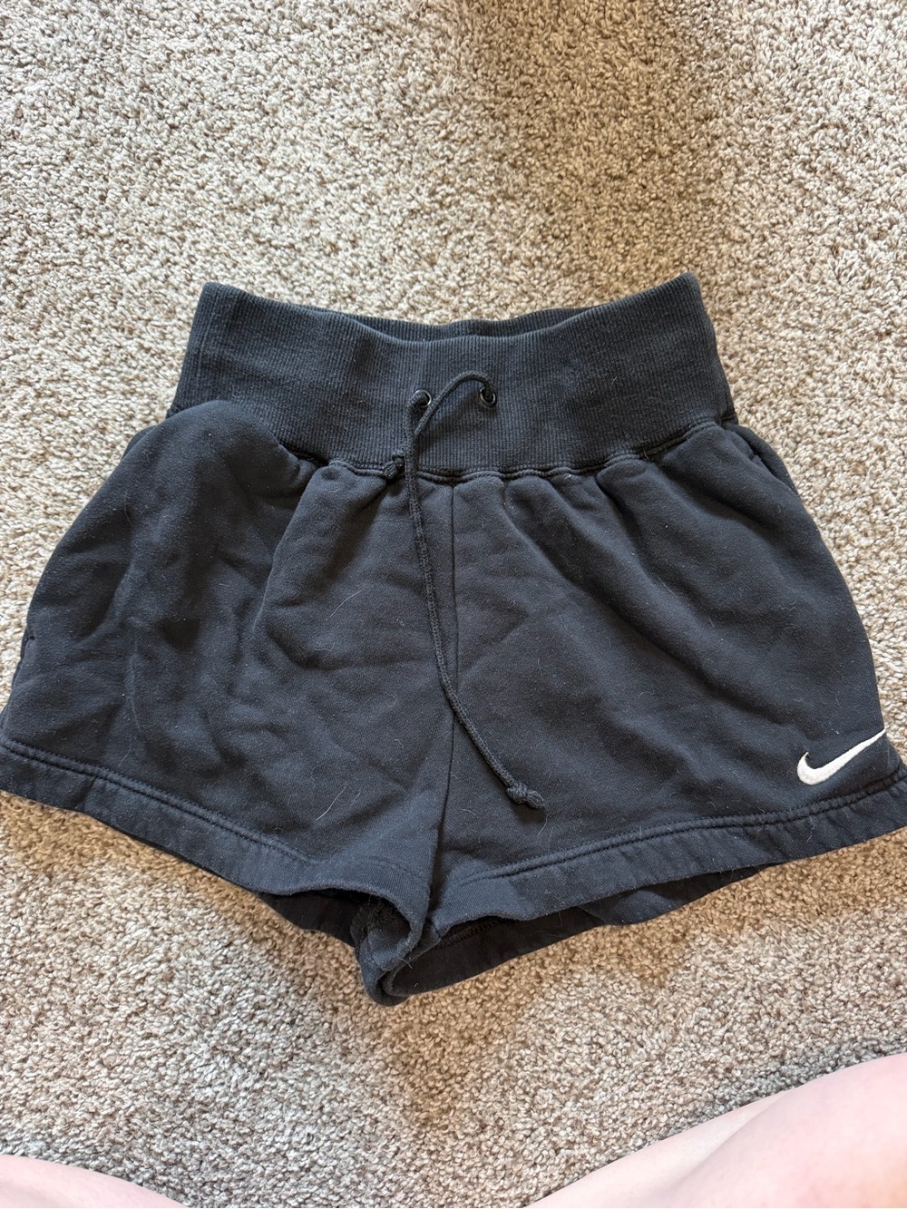 Nike Black Ribbed Waist Athletic Shorts with White Swoosh